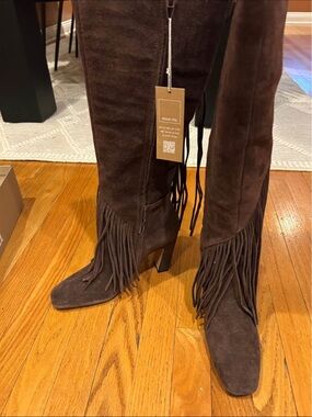 Dolce Vita Dark Brown Suede Over-the-Knee Fringe Boots